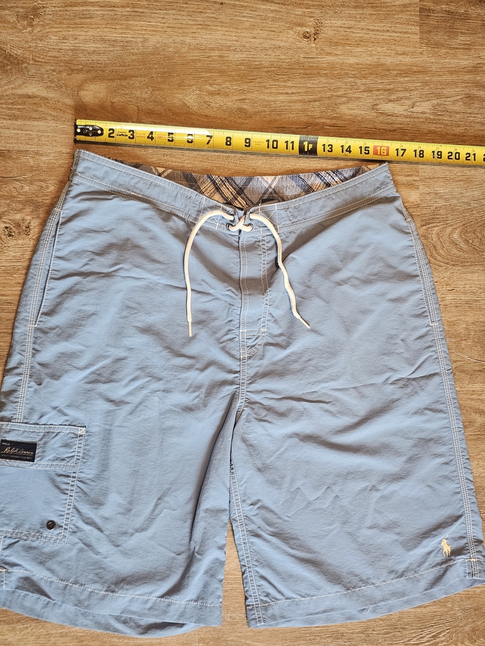 Vintage 90s Polo Ralph Lauren Cargo Lined Board Shorts Swim Trunks Light Blue L - Picture 12 of 16
